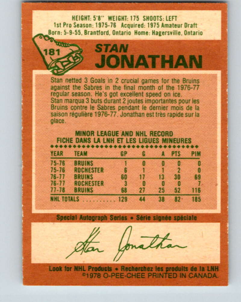 1978-79 O-Pee-Chee #181 Stan Jonathan  Boston Bruins  V23433