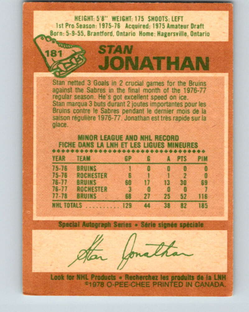 1978-79 O-Pee-Chee #181 Stan Jonathan  Boston Bruins  V23434
