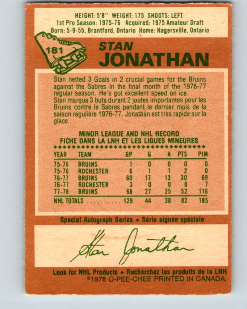 1978-79 O-Pee-Chee #181 Stan Jonathan  Boston Bruins  V23436