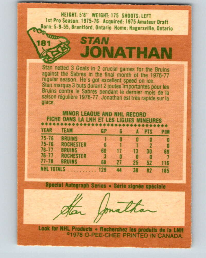 1978-79 O-Pee-Chee #181 Stan Jonathan  Boston Bruins  V23438