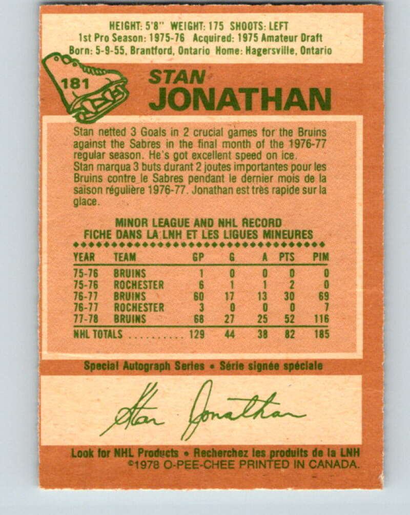 1978-79 O-Pee-Chee #181 Stan Jonathan  Boston Bruins  V23441