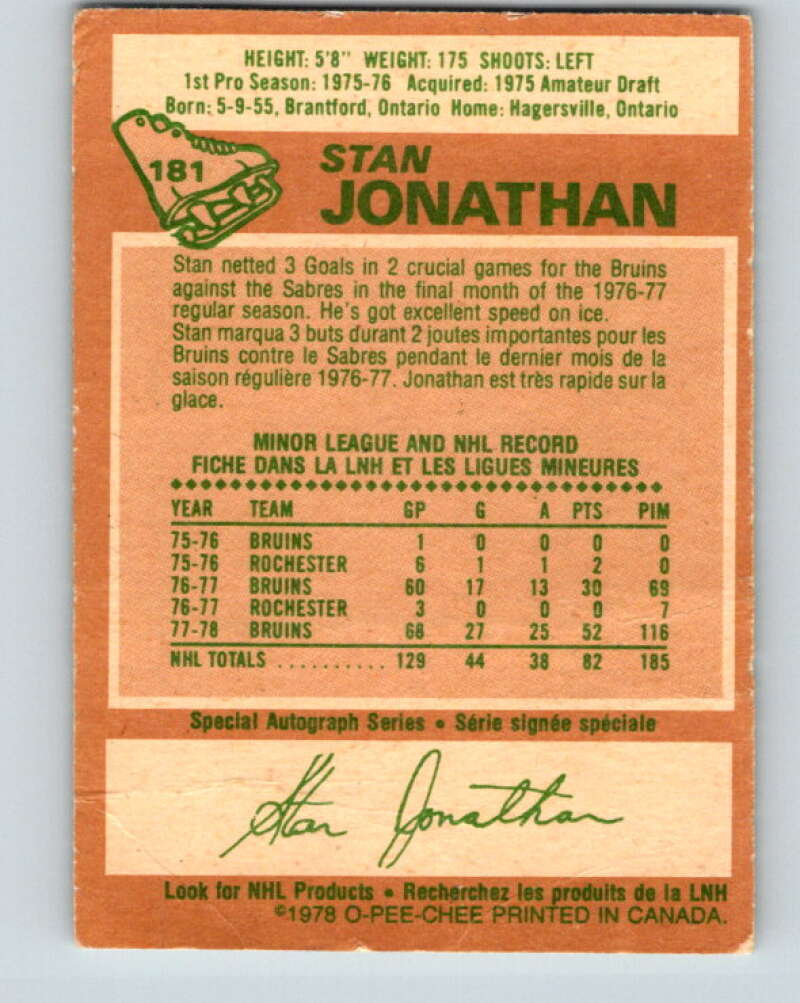 1978-79 O-Pee-Chee #181 Stan Jonathan  Boston Bruins  V23447