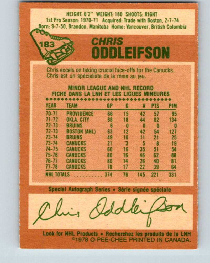 1978-79 O-Pee-Chee #183 Chris Oddleifson Canucks  V23470