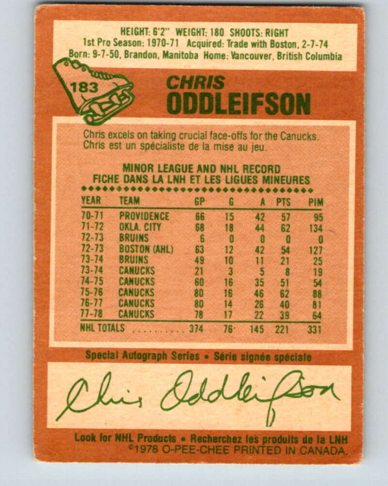 1978-79 O-Pee-Chee #183 Chris Oddleifson Canucks  V23471