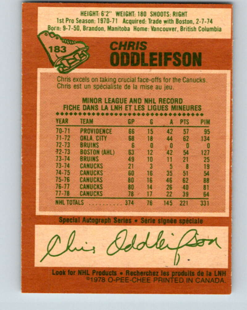1978-79 O-Pee-Chee #183 Chris Oddleifson Canucks  V23477