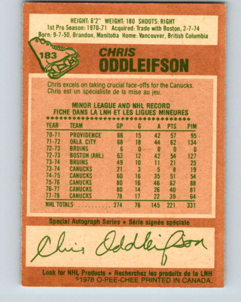 1978-79 O-Pee-Chee #183 Chris Oddleifson Canucks  V23478
