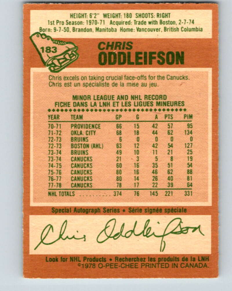 1978-79 O-Pee-Chee #183 Chris Oddleifson Canucks  V23480