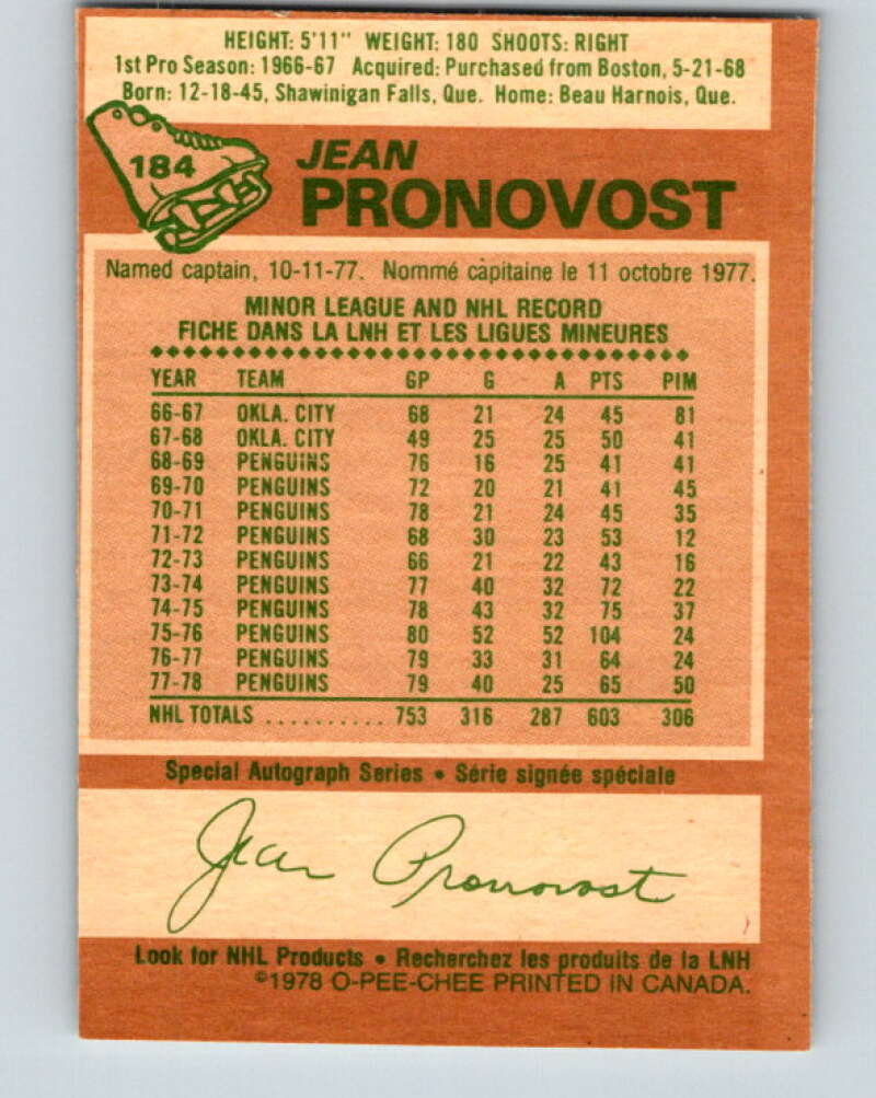 1978-79 O-Pee-Chee #184 Jean Pronovost  Atlanta Flames  V23485