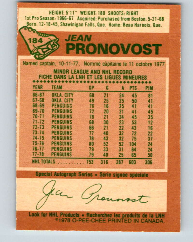1978-79 O-Pee-Chee #184 Jean Pronovost  Atlanta Flames  V23486