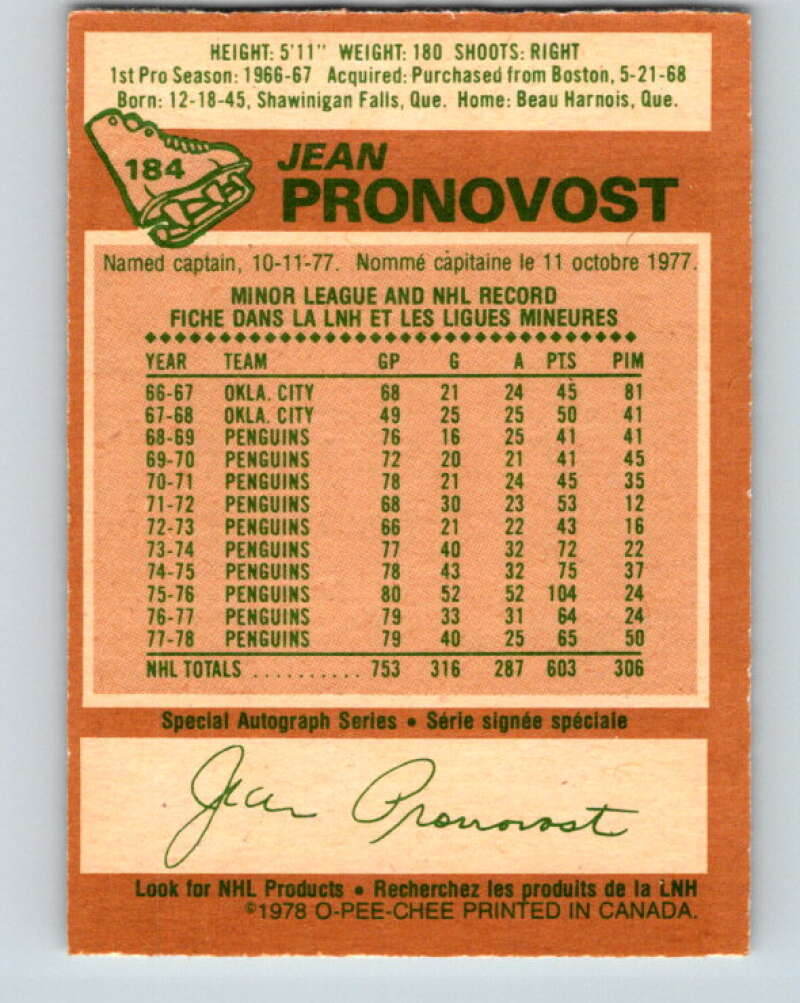 1978-79 O-Pee-Chee #184 Jean Pronovost  Atlanta Flames  V23488