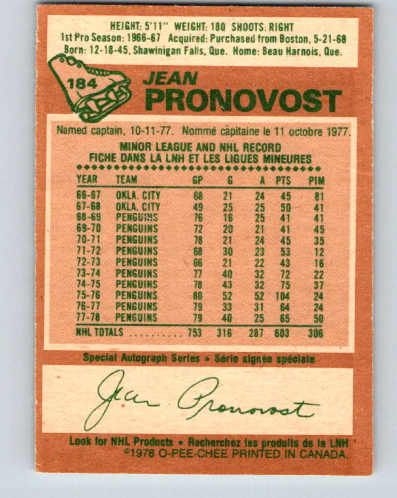 1978-79 O-Pee-Chee #184 Jean Pronovost  Atlanta Flames  V23493