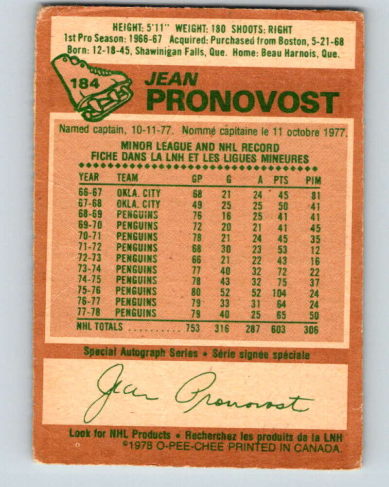 1978-79 O-Pee-Chee #184 Jean Pronovost  Atlanta Flames  V23495