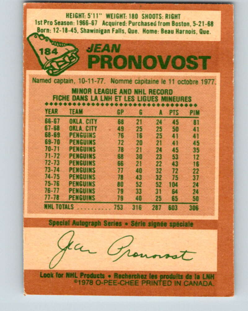 1978-79 O-Pee-Chee #184 Jean Pronovost  Atlanta Flames  V23498