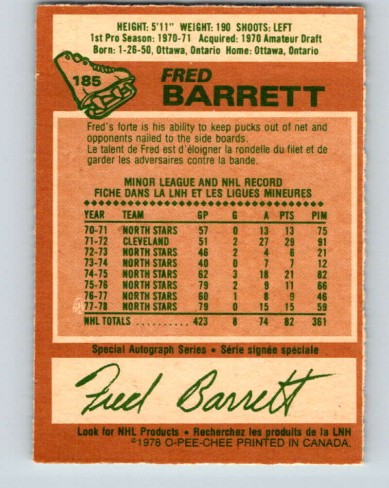 1978-79 O-Pee-Chee #185 Fred Barrett  Minnesota North Stars  V23506