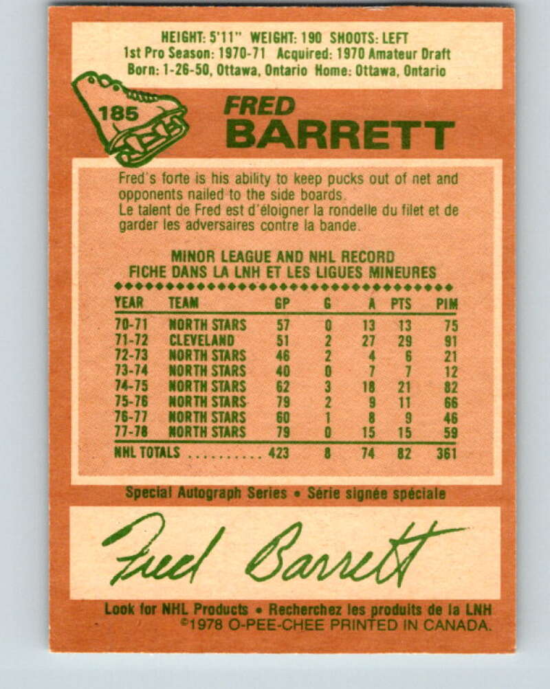 1978-79 O-Pee-Chee #185 Fred Barrett  Minnesota North Stars  V23507