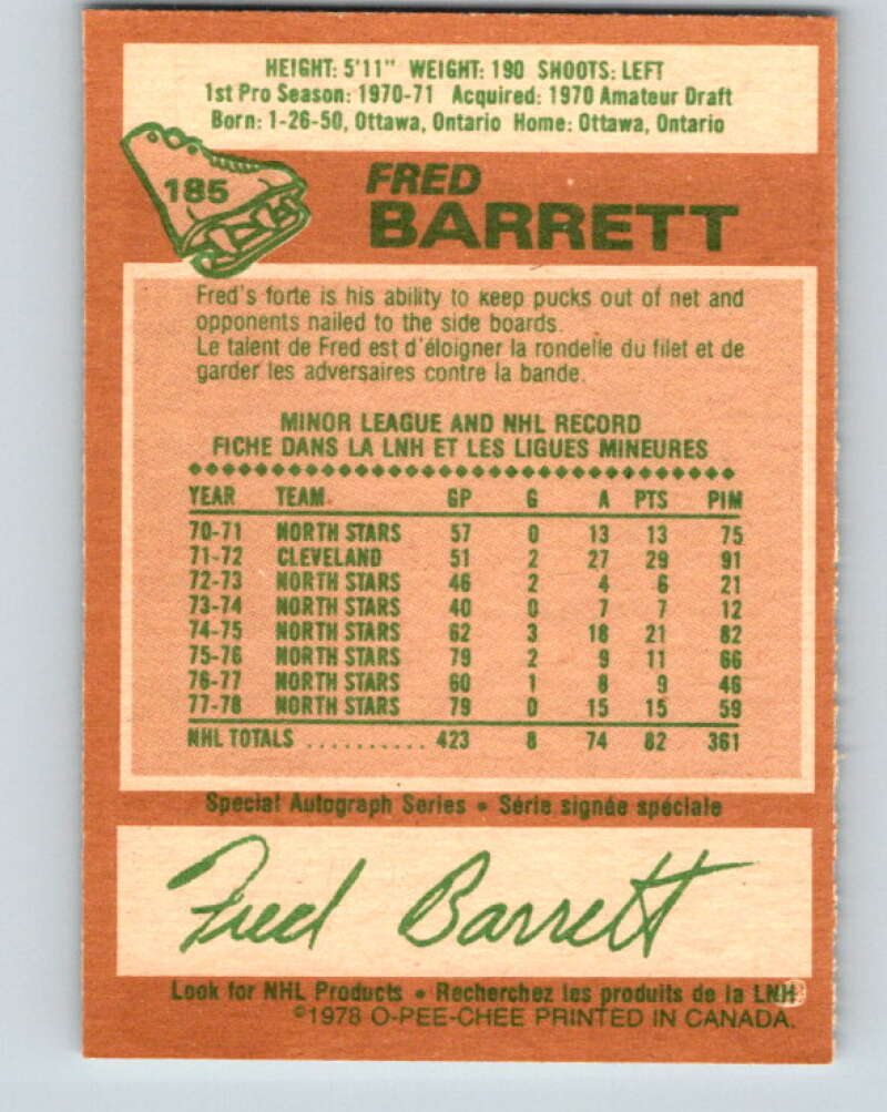 1978-79 O-Pee-Chee #185 Fred Barrett  Minnesota North Stars  V23511