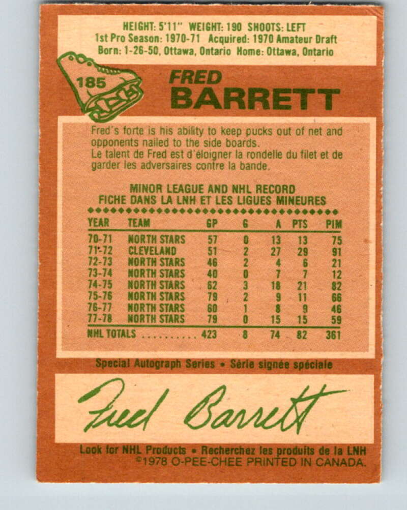 1978-79 O-Pee-Chee #185 Fred Barrett  Minnesota North Stars  V23514
