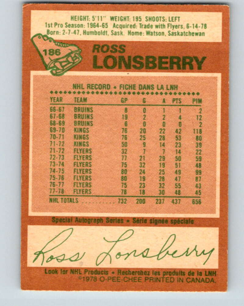 1978-79 O-Pee-Chee #186 Ross Lonsberry Penguins  V23518