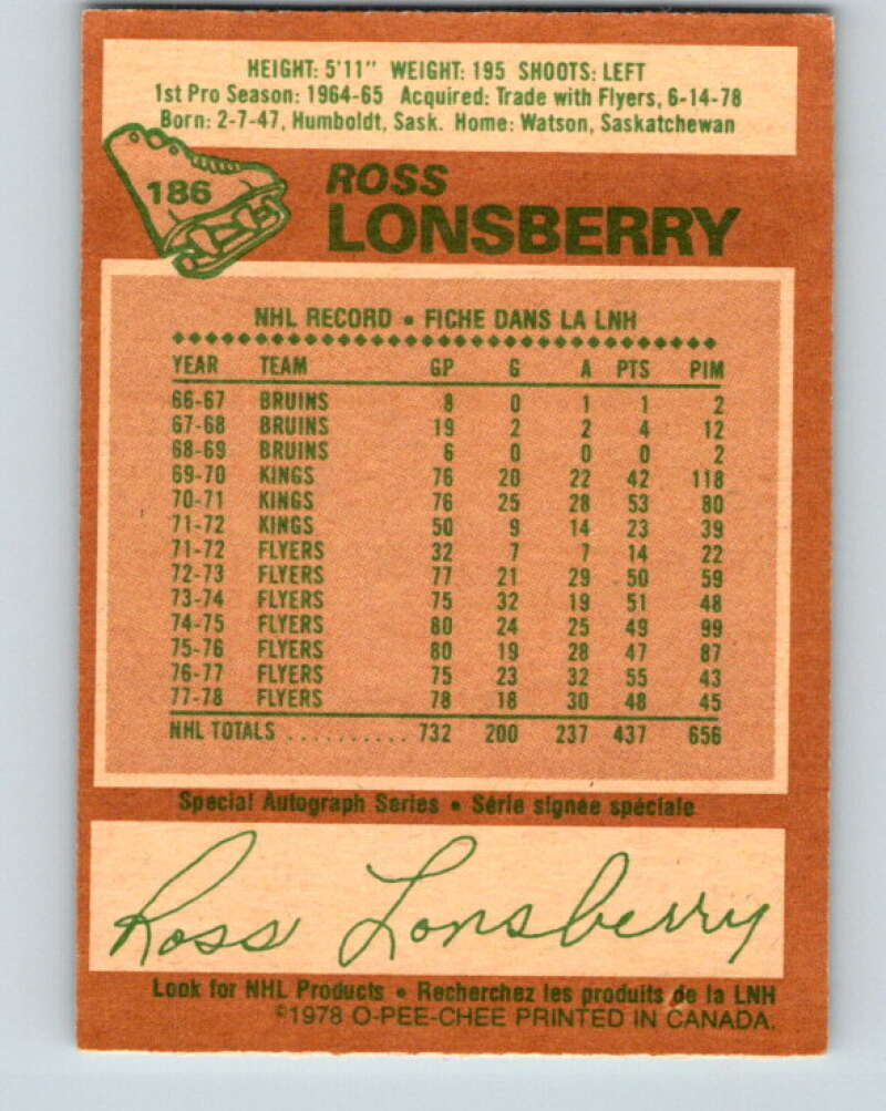1978-79 O-Pee-Chee #186 Ross Lonsberry Penguins  V23519