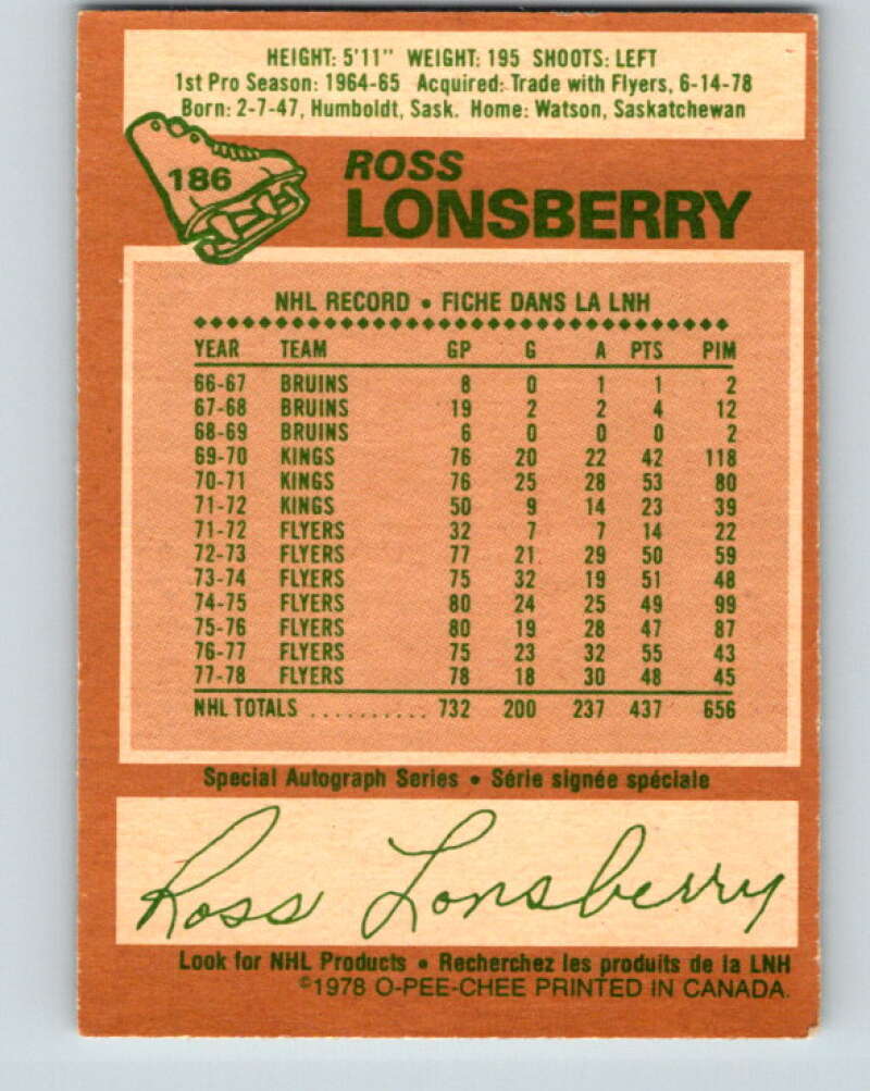 1978-79 O-Pee-Chee #186 Ross Lonsberry Penguins  V23521