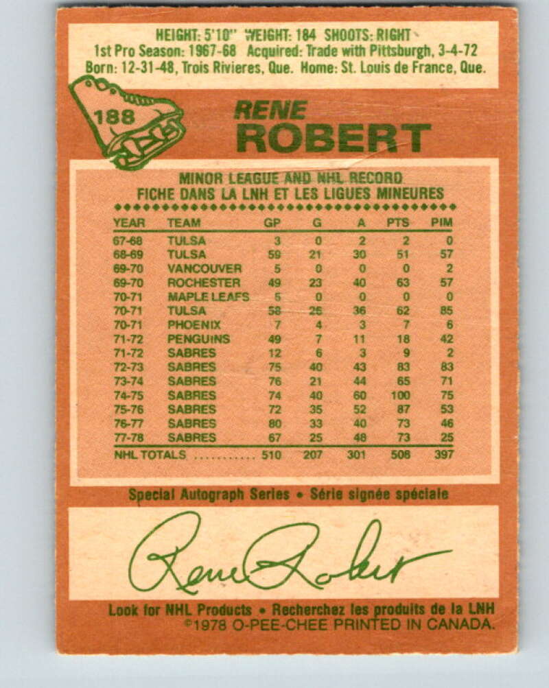 1978-79 O-Pee-Chee #188 Rene Robert  Buffalo Sabres  V23538