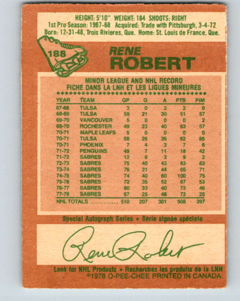 1978-79 O-Pee-Chee #188 Rene Robert  Buffalo Sabres  V23540