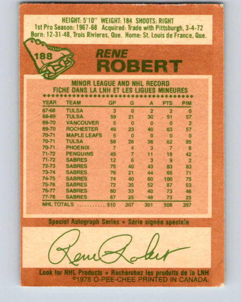 1978-79 O-Pee-Chee #188 Rene Robert  Buffalo Sabres  V23543