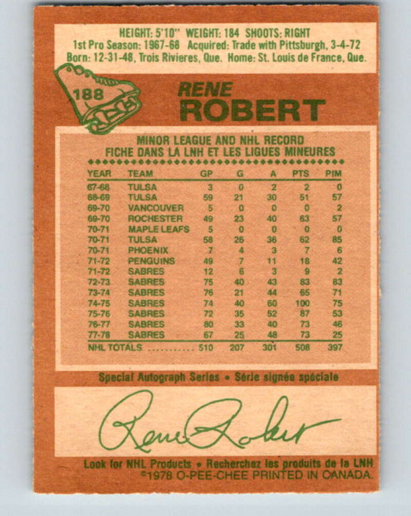 1978-79 O-Pee-Chee #188 Rene Robert  Buffalo Sabres  V23544