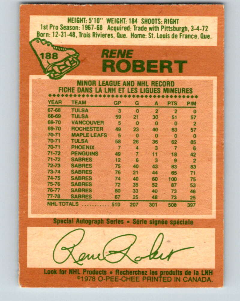 1978-79 O-Pee-Chee #188 Rene Robert  Buffalo Sabres  V23545
