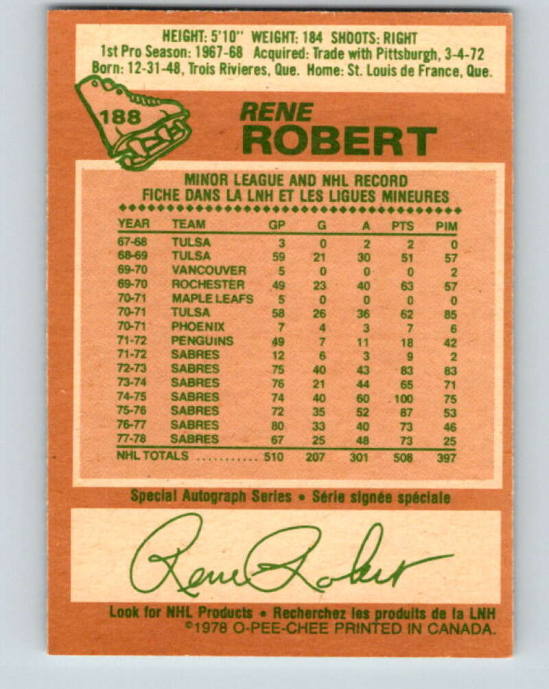 1978-79 O-Pee-Chee #188 Rene Robert  Buffalo Sabres  V23547