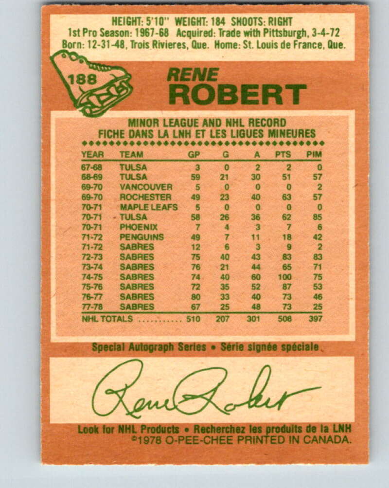 1978-79 O-Pee-Chee #188 Rene Robert  Buffalo Sabres  V23548