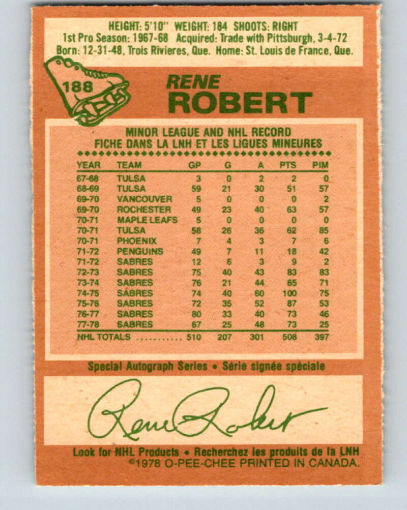 1978-79 O-Pee-Chee #188 Rene Robert  Buffalo Sabres  V23549