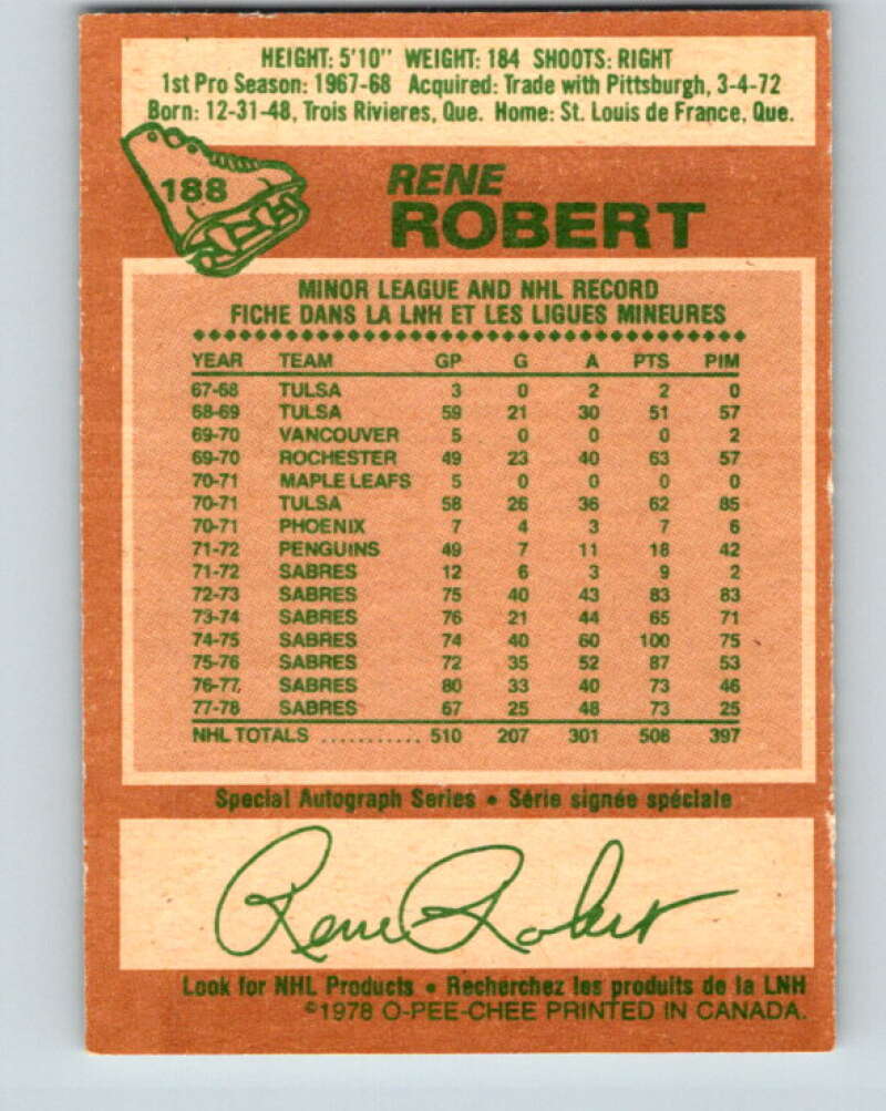 1978-79 O-Pee-Chee #188 Rene Robert  Buffalo Sabres  V23550