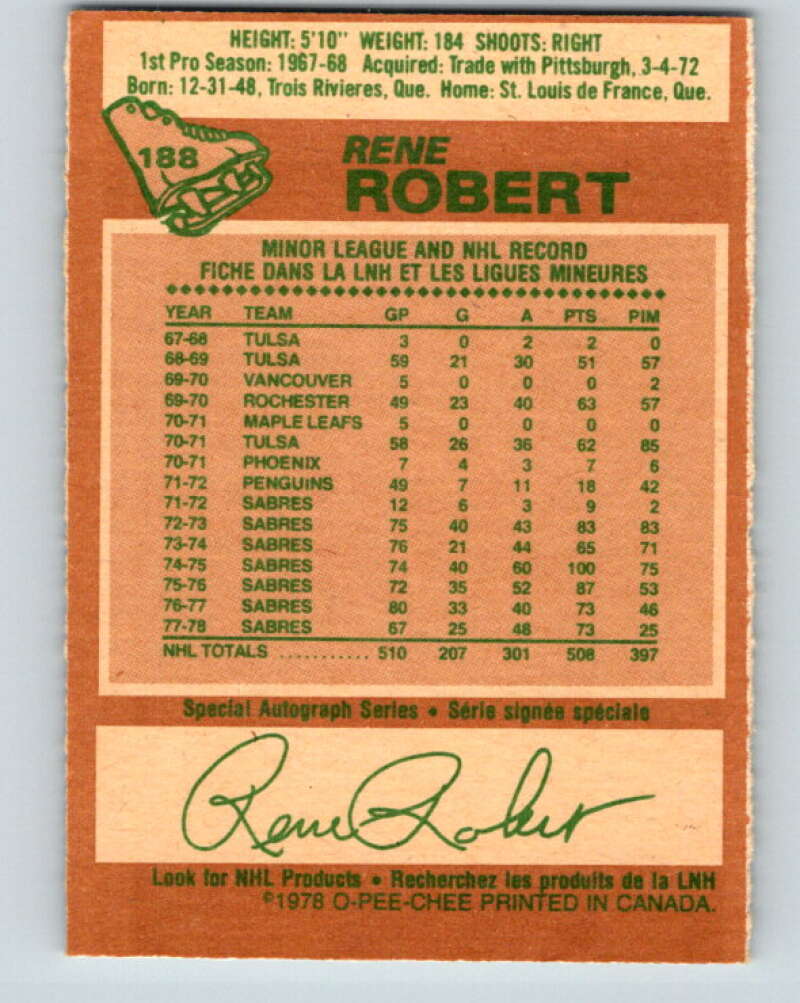 1978-79 O-Pee-Chee #188 Rene Robert  Buffalo Sabres  V23552