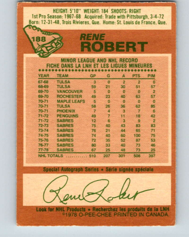 1978-79 O-Pee-Chee #188 Rene Robert  Buffalo Sabres  V23555