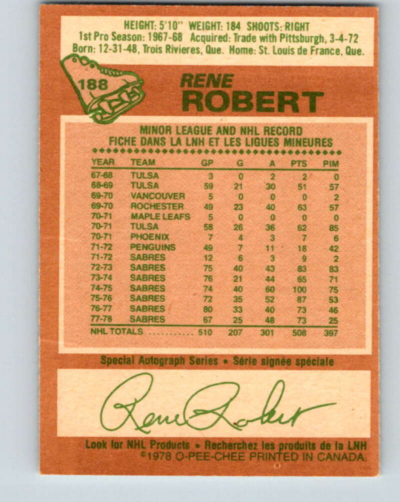 1978-79 O-Pee-Chee #188 Rene Robert  Buffalo Sabres  V23556