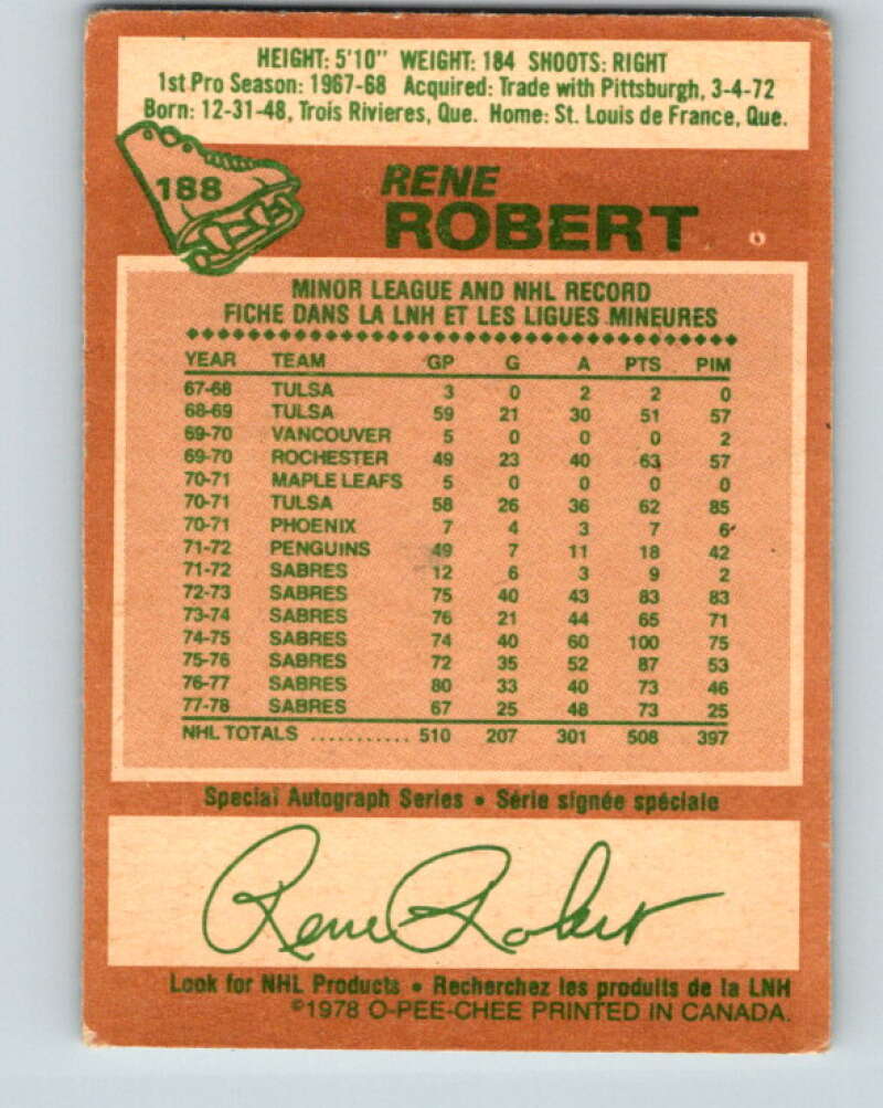 1978-79 O-Pee-Chee #188 Rene Robert  Buffalo Sabres  V23557