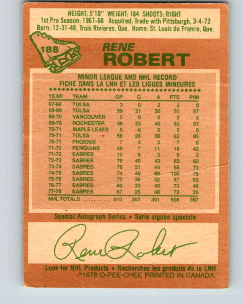 1978-79 O-Pee-Chee #188 Rene Robert  Buffalo Sabres  V23558