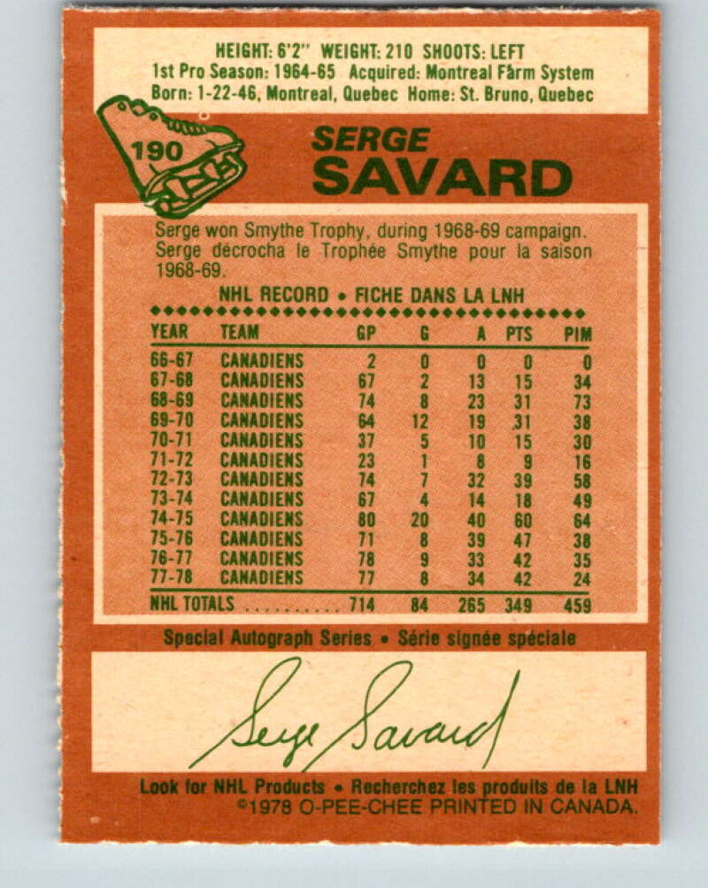 1978-79 O-Pee-Chee #190 Serge Savard AS  Montreal Canadiens  V23574