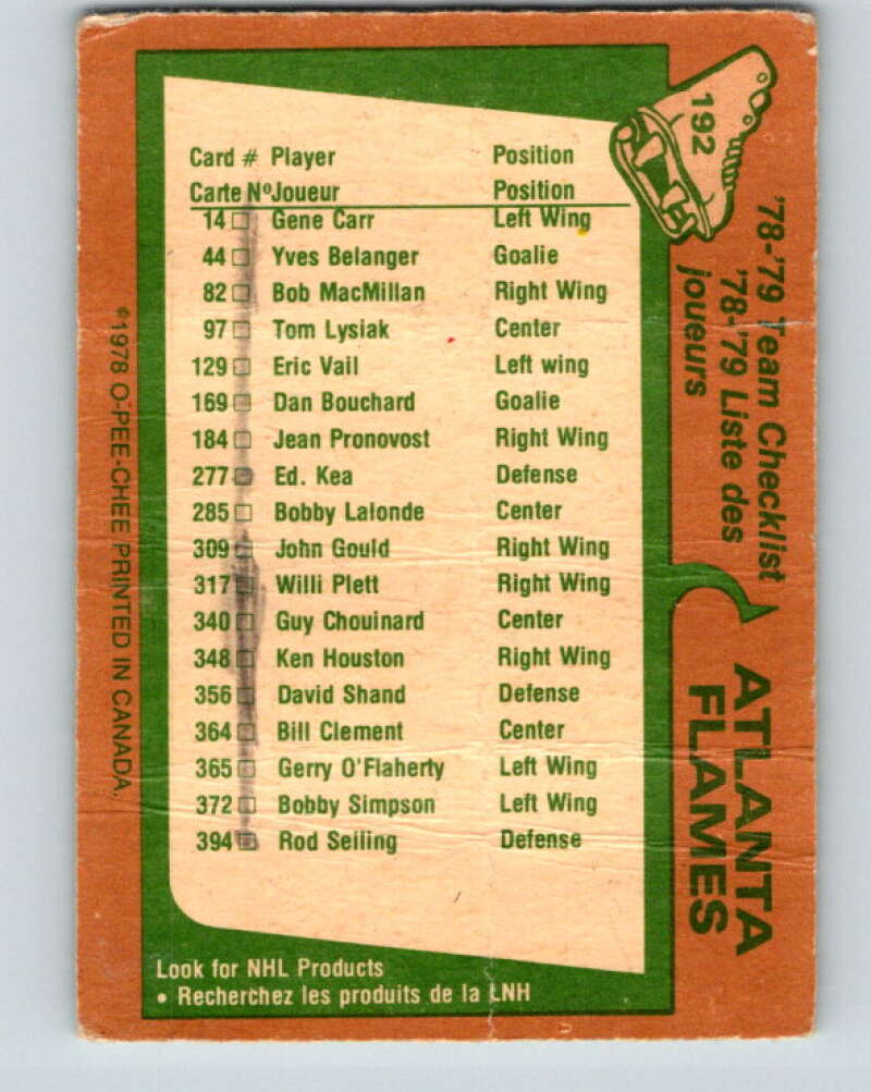 1978-79 O-Pee-Chee #192 Atlanta Flames TC   V23584