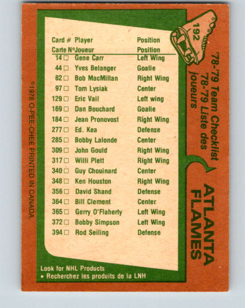 1978-79 O-Pee-Chee #192 Atlanta Flames TC   V23586