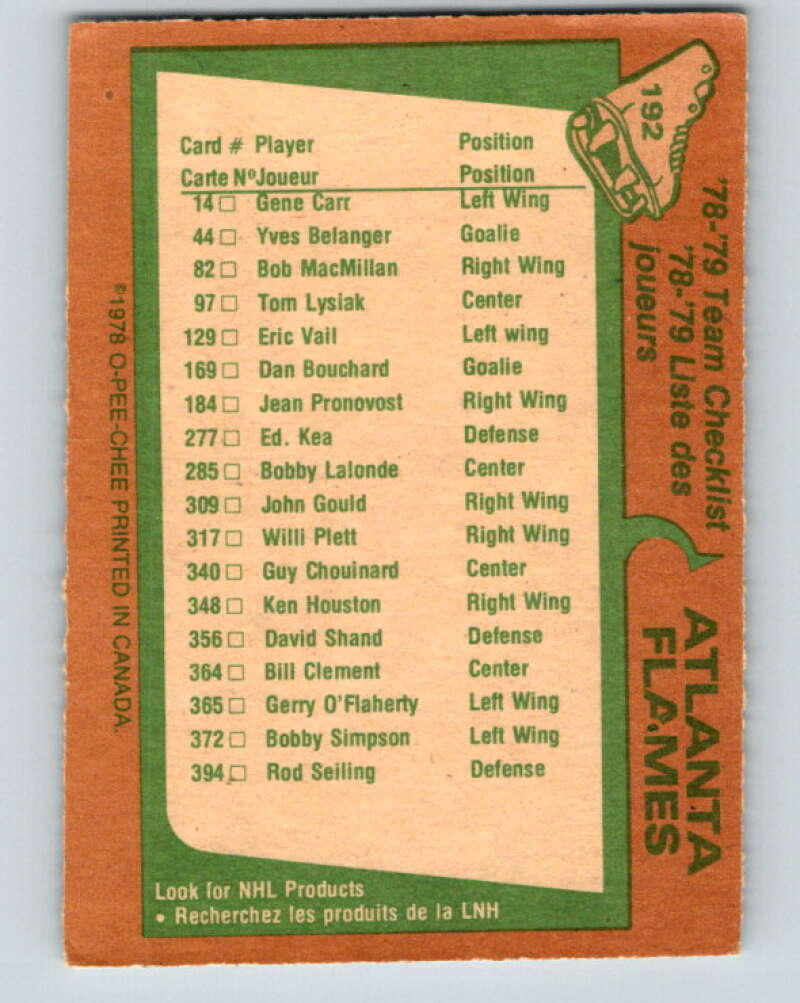 1978-79 O-Pee-Chee #192 Atlanta Flames TC   V23588