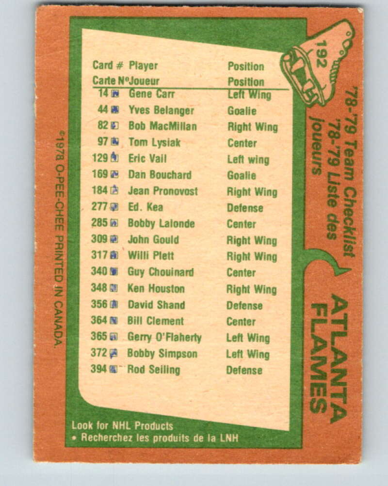 1978-79 O-Pee-Chee #192 Atlanta Flames TC   V23592