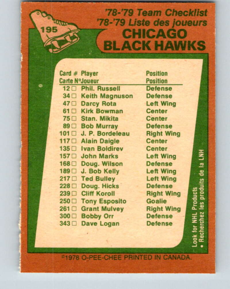 1978-79 O-Pee-Chee #195 Chicago Blackhawks TC   V23629