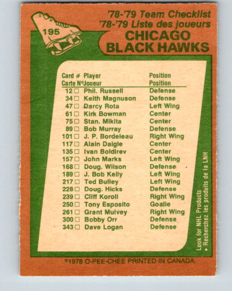 1978-79 O-Pee-Chee #195 Chicago Blackhawks TC   V23638