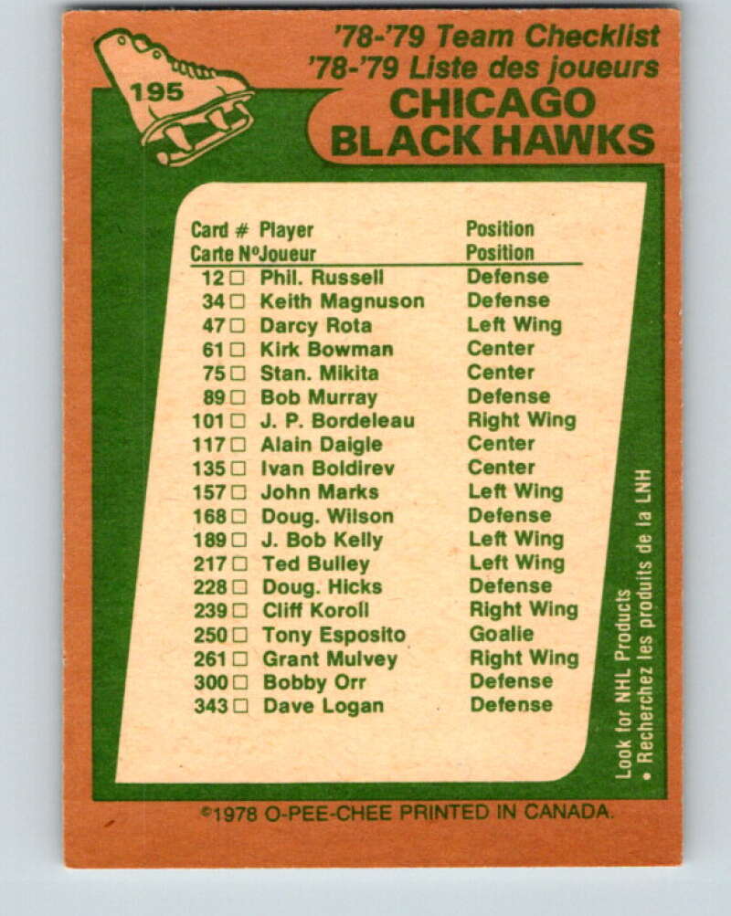1978-79 O-Pee-Chee #195 Chicago Blackhawks TC   V23639