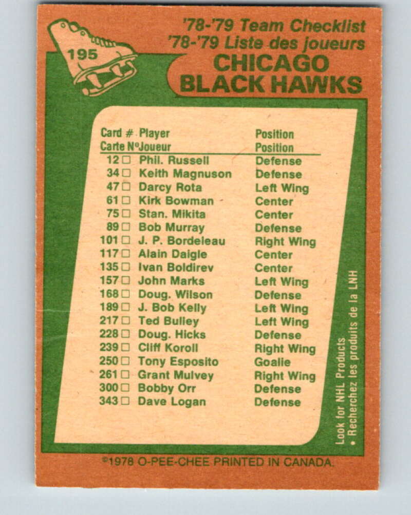 1978-79 O-Pee-Chee #195 Chicago Blackhawks TC   V23643