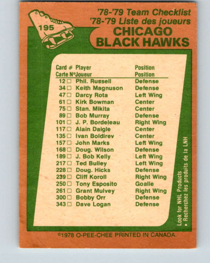 1978-79 O-Pee-Chee #195 Chicago Blackhawks TC   V23644
