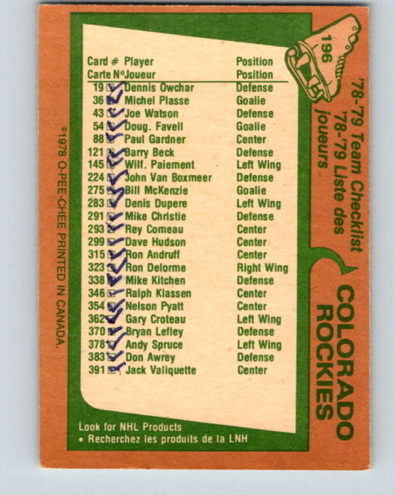 1978-79 O-Pee-Chee #196 Colorado Rockies TC   V23653