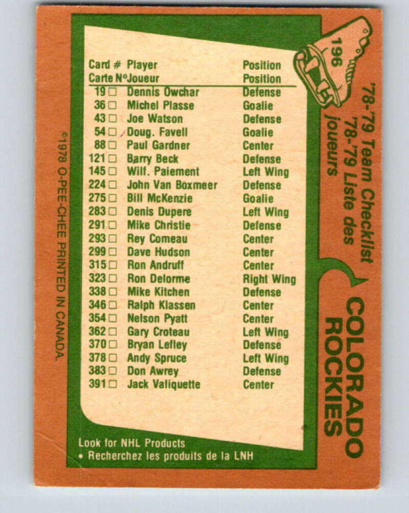1978-79 O-Pee-Chee #196 Colorado Rockies TC   V23654